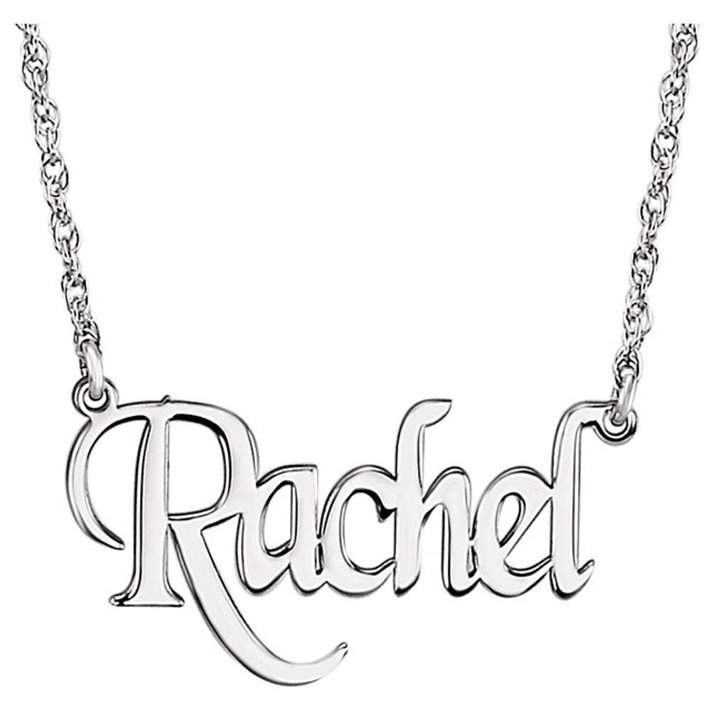Elegant and feminine, treat her to this eye-catching, on-trend monogram nameplate necklace. Created in precious sterling silver, this stylish rope chain necklace is centered with a 14.00x34.00mm monogram charm. A look she'll turn to time after time, this necklace is polished to a brilliant shine and secures with a spring-ring clasp.