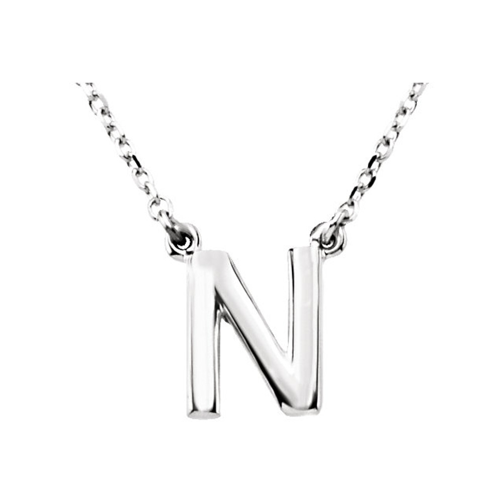 This a 16" block initial necklace in sterling silver offers a great look and flawless design. This delightful necklace will thrill and delight as the eye is drawn to it's exceptional luster.