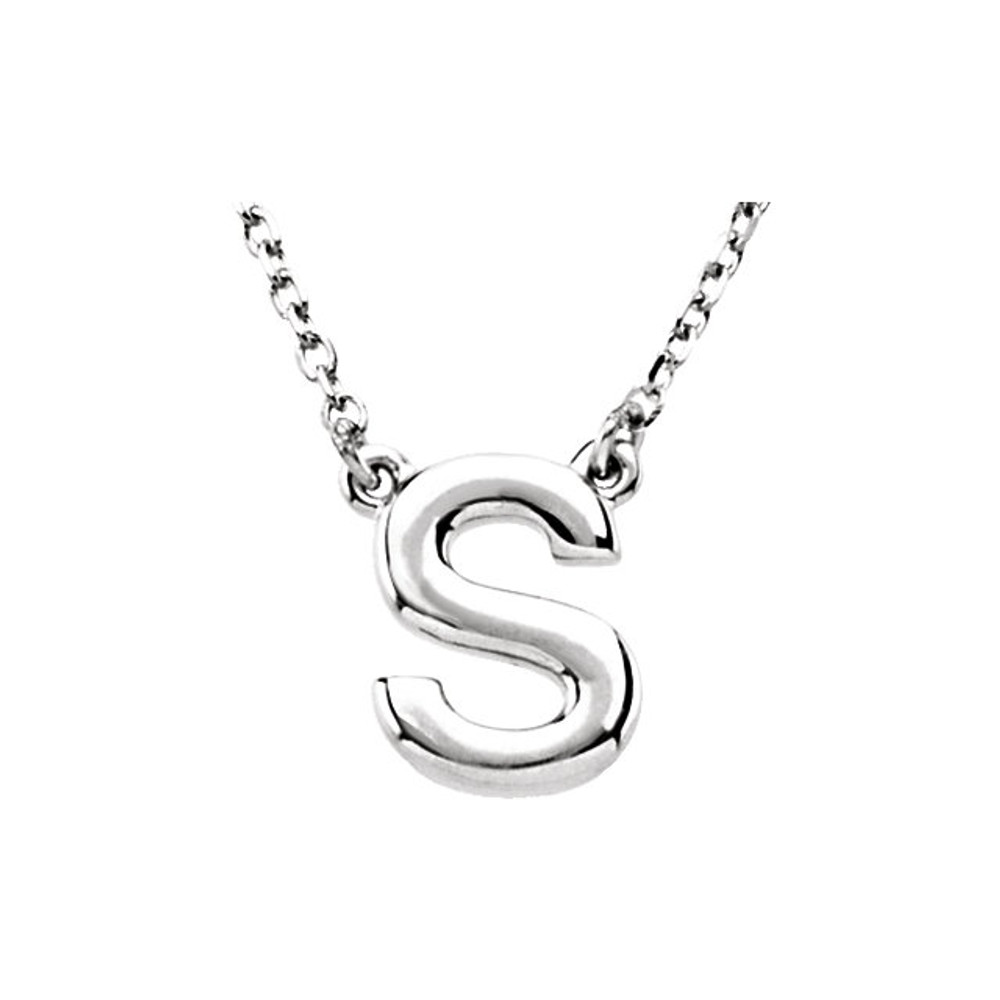 This a 16" block initial necklace in sterling silver offers a great look and flawless design. This delightful necklace will thrill and delight as the eye is drawn to it's exceptional luster.