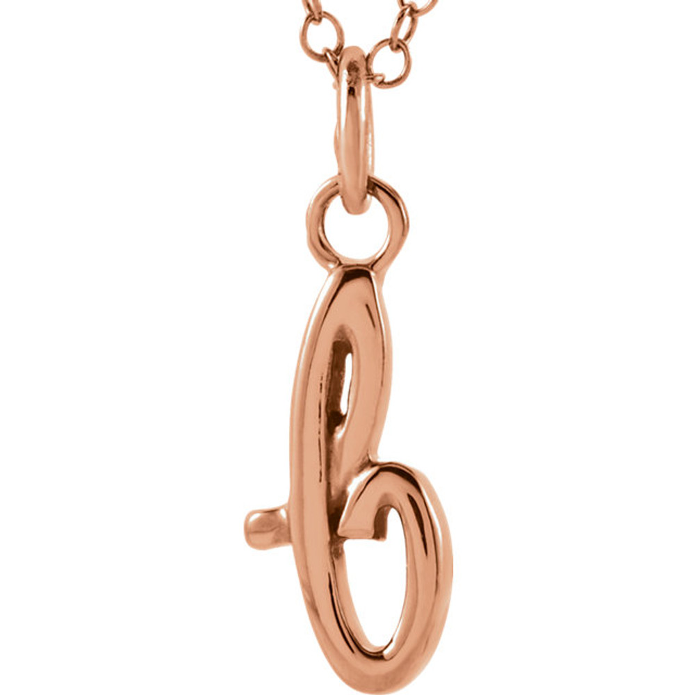 Express your individuality with this beautiful, lower case script initial necklace rendered in polished 14k gold. The petite pendant is approximately 8.5mm in width. The 1.3mm open cable chain closes with a lobster clasp and is 18 inches in length.