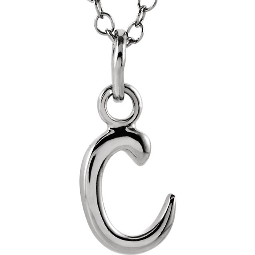 Express your individuality with this beautiful, lower case script initial necklace rendered in polished 14k gold. The petite pendant is approximately 6.10mm in width. The 1.3mm open cable chain closes with a lobster clasp and is 18 inches in length.