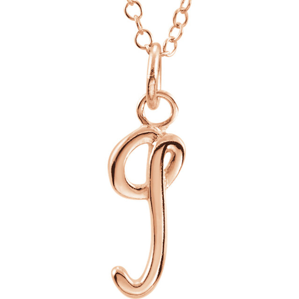 Express your individuality with this beautiful, lower case script initial necklace rendered in polished 14k gold. The petite pendant is approximately 5.10mm in width. The 1.3mm open cable chain closes with a lobster clasp and is 18 inches in length.