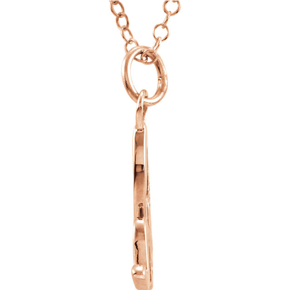 Express your individuality with this beautiful, lower case script initial necklace rendered in polished 14k gold. The petite pendant is approximately 8.40mm in width. The 1.3mm open cable chain closes with a lobster clasp and is 18 inches in length.