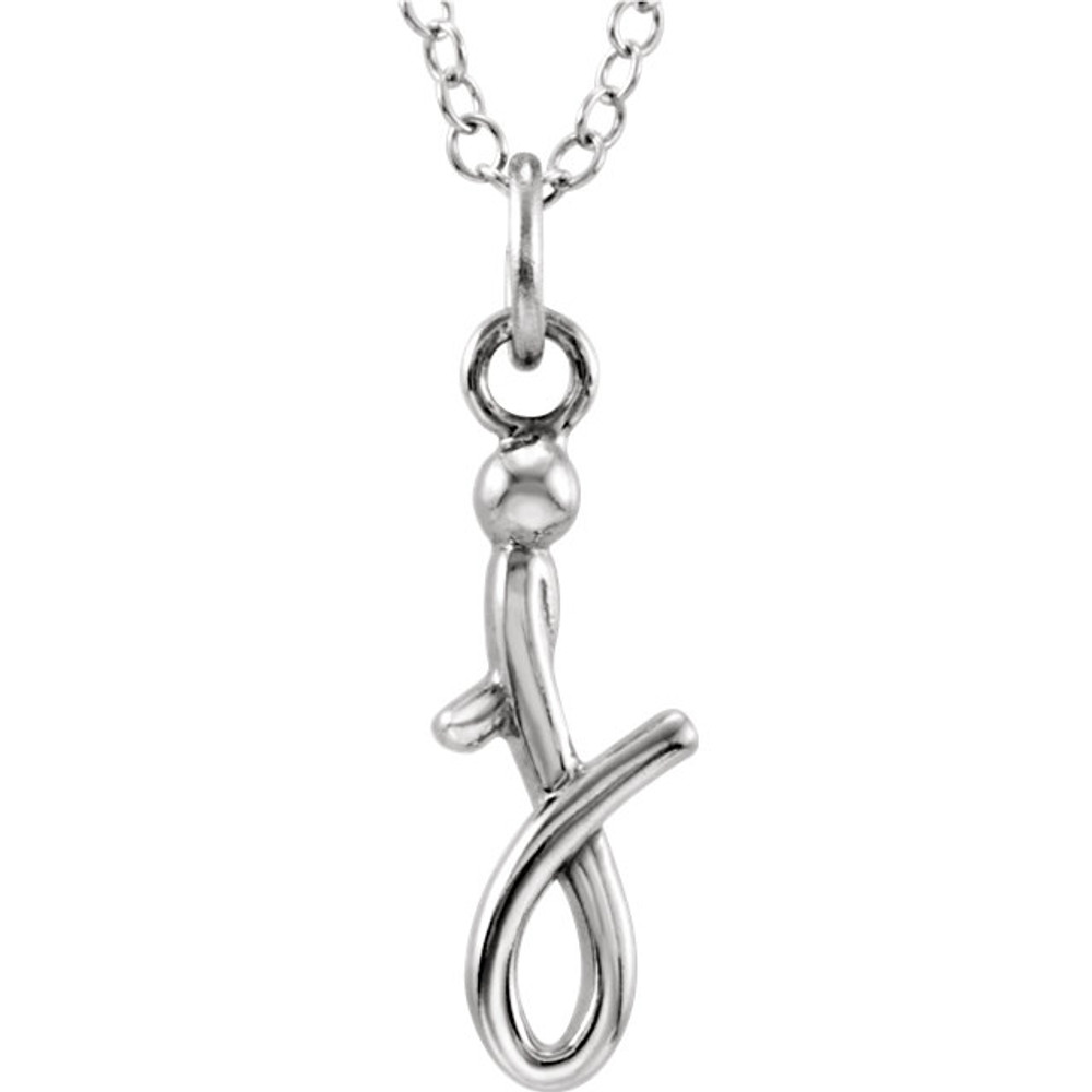 Express your individuality with this beautiful, lower case script initial necklace rendered in polished 14k gold. The petite pendant is approximately 5.50mm in width. The 1.3mm open cable chain closes with a lobster clasp and is 18 inches in length.