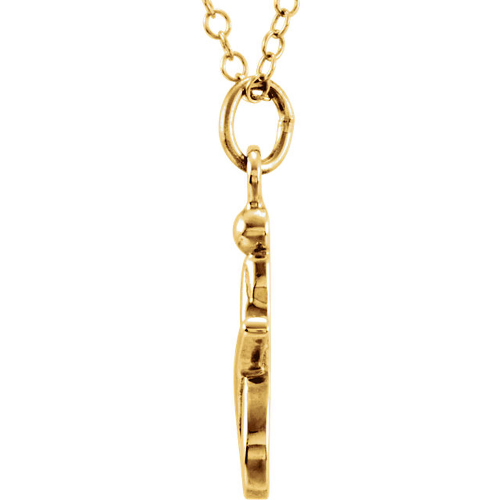 Express your individuality with this beautiful, lower case script initial necklace rendered in polished 14k gold. The petite pendant is approximately 5.50mm in width. The 1.3mm open cable chain closes with a lobster clasp and is 18 inches in length.