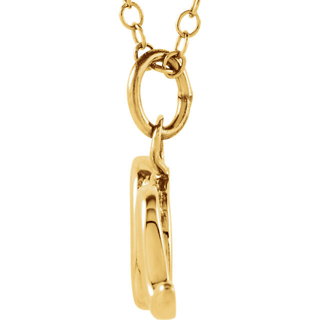 Express your individuality with this beautiful, lower case script initial necklace rendered in polished 14k gold. The petite pendant is approximately 13.60mm in width. The 1.3mm open cable chain closes with a lobster clasp and is 18 inches in length.