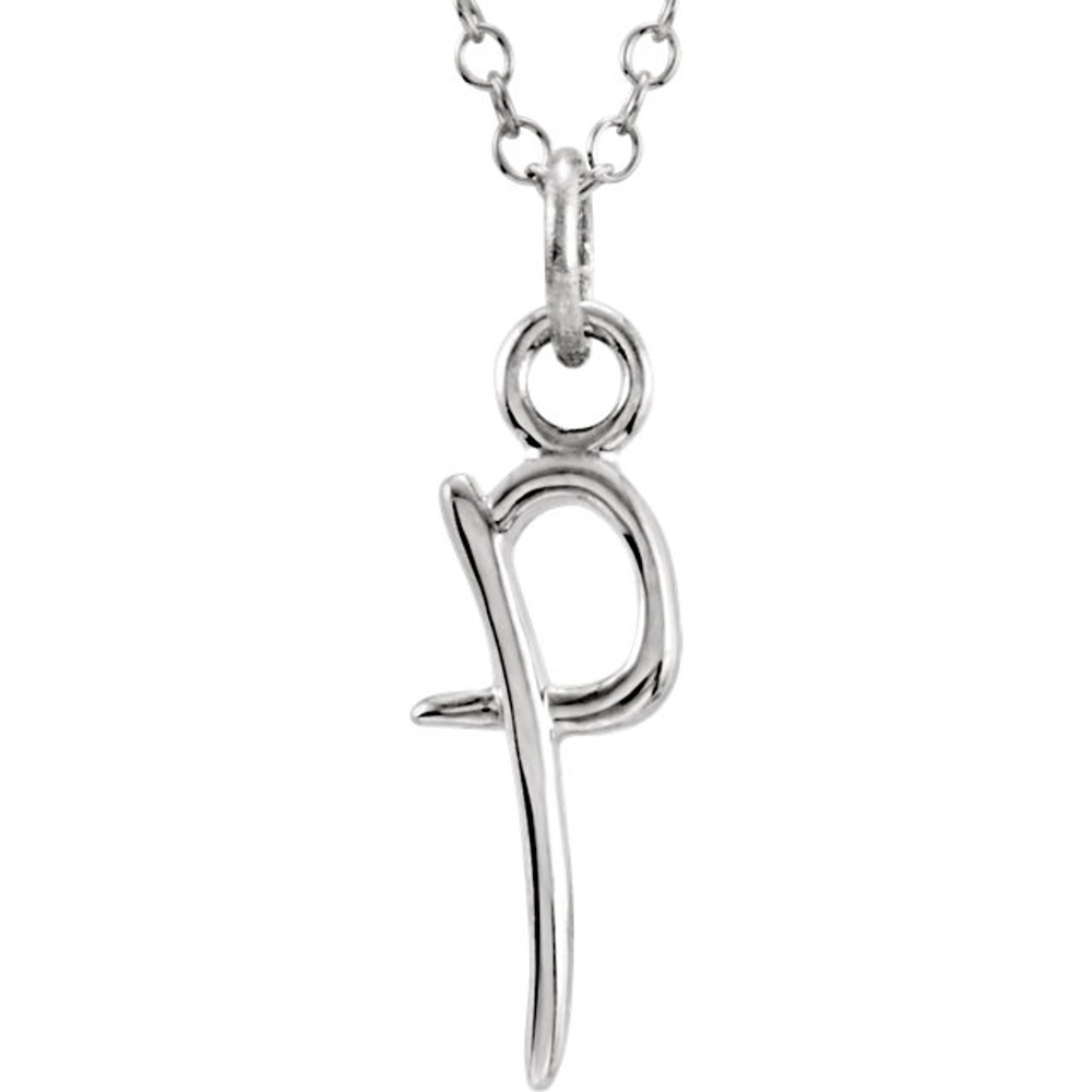 Express your individuality with this beautiful, lower case script initial necklace rendered in polished 14k gold. The petite pendant is approximately 5.50mm in width. The 1.3mm open cable chain closes with a lobster clasp and is 18 inches in length.