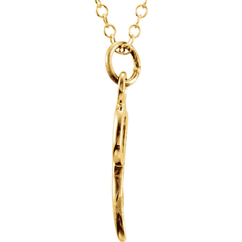 Express your individuality with this beautiful, lower case script initial necklace rendered in polished 14k gold. The petite pendant is approximately 5.50mm in width. The 1.3mm open cable chain closes with a lobster clasp and is 18 inches in length.