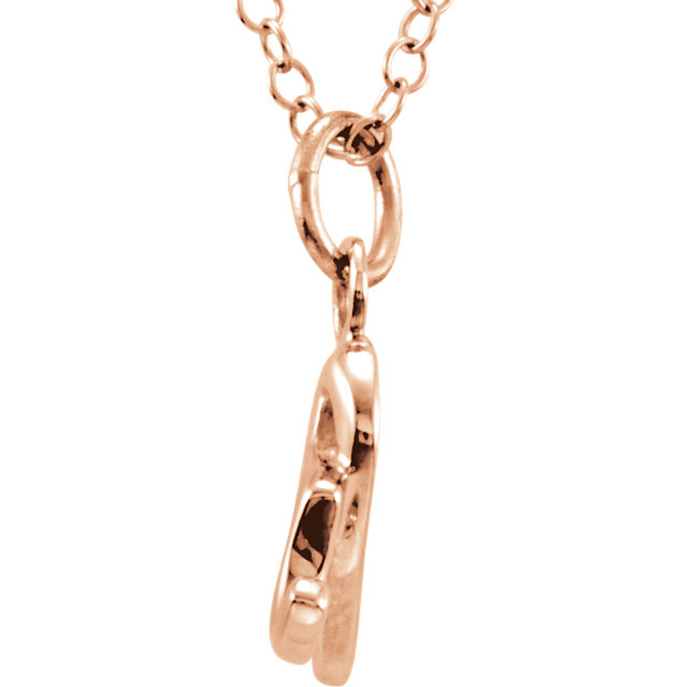 Express your individuality with this beautiful, lower case script initial necklace rendered in polished 14k gold. The petite pendant is approximately 8.60mm in width. The 1.3mm open cable chain closes with a lobster clasp and is 18 inches in length.