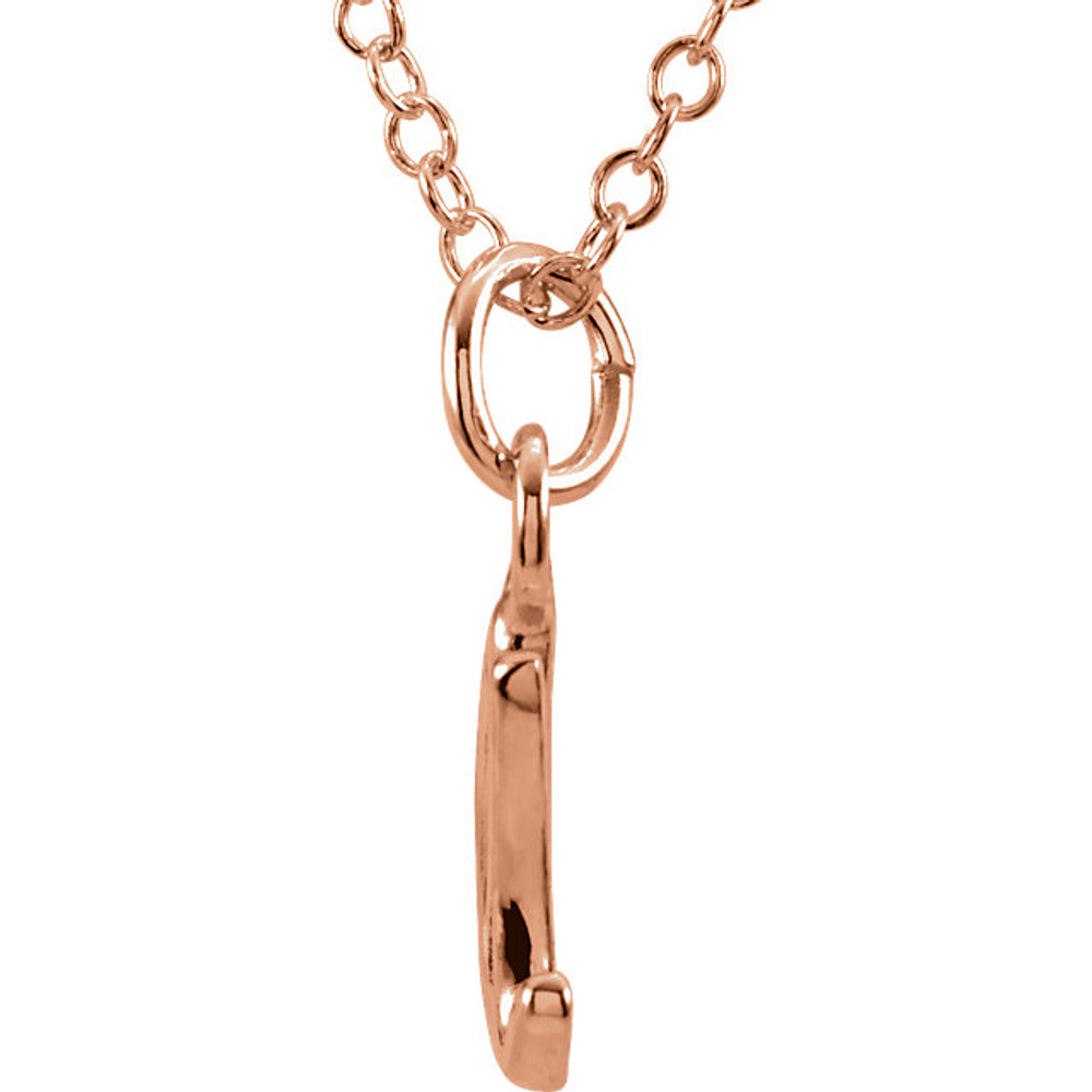 Express your individuality with this beautiful, lower case script initial necklace rendered in polished 14k gold. The petite pendant is approximately 9.30mm in width. The 1.3mm open cable chain closes with a lobster clasp and is 18 inches in length.