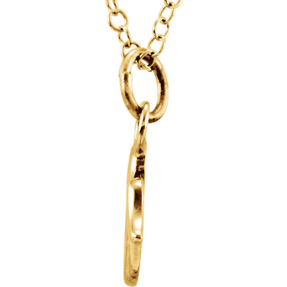 Express your individuality with this beautiful, lower case script initial necklace rendered in polished 14k gold. The petite pendant is approximately 10.40mm in width. The 1.3mm open cable chain closes with a lobster clasp and is 18 inches in length.