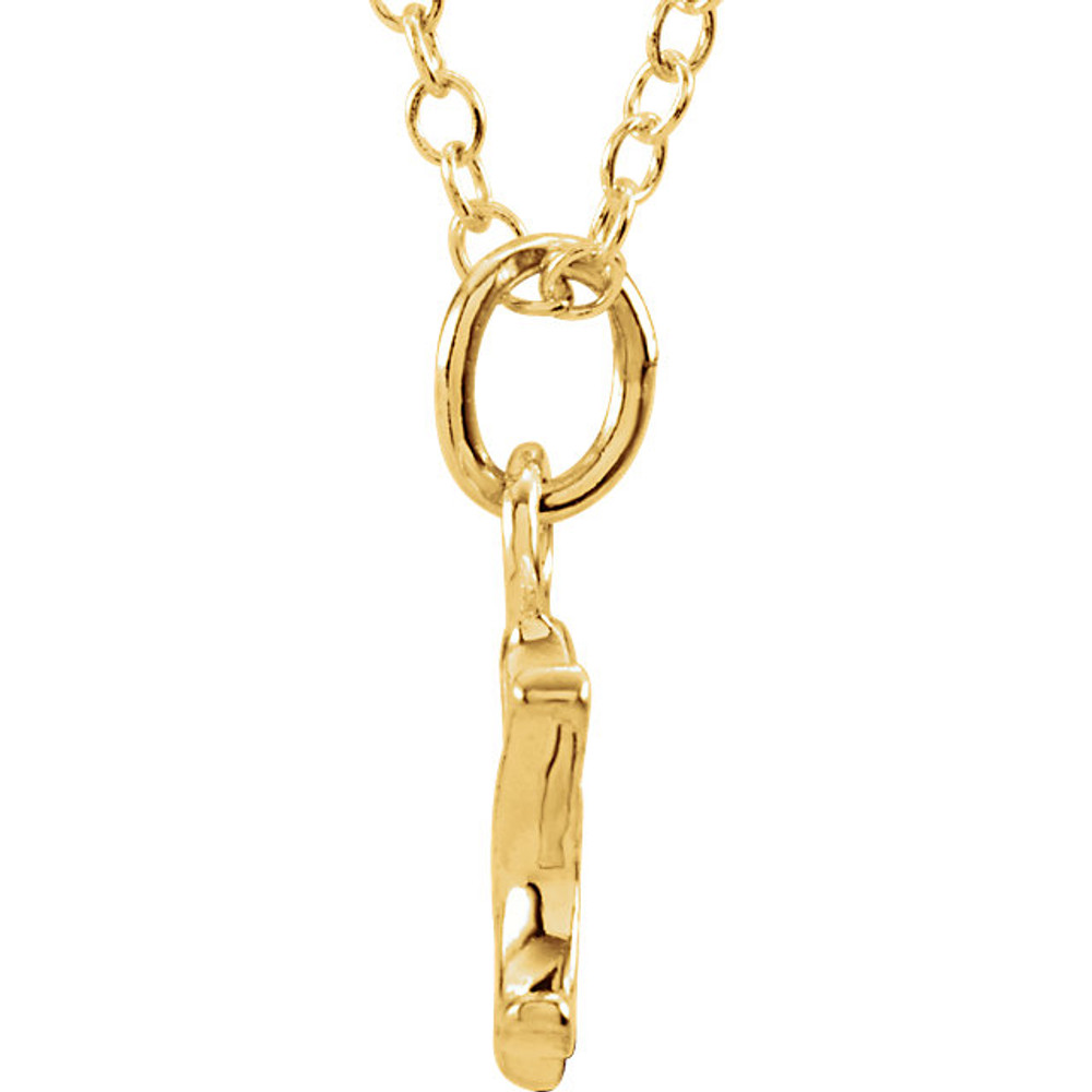 Express your individuality with this beautiful, lower case script initial necklace rendered in polished 14k gold. The petite pendant is approximately 7.30mm in width. The 1.3mm open cable chain closes with a lobster clasp and is 18 inches in length.