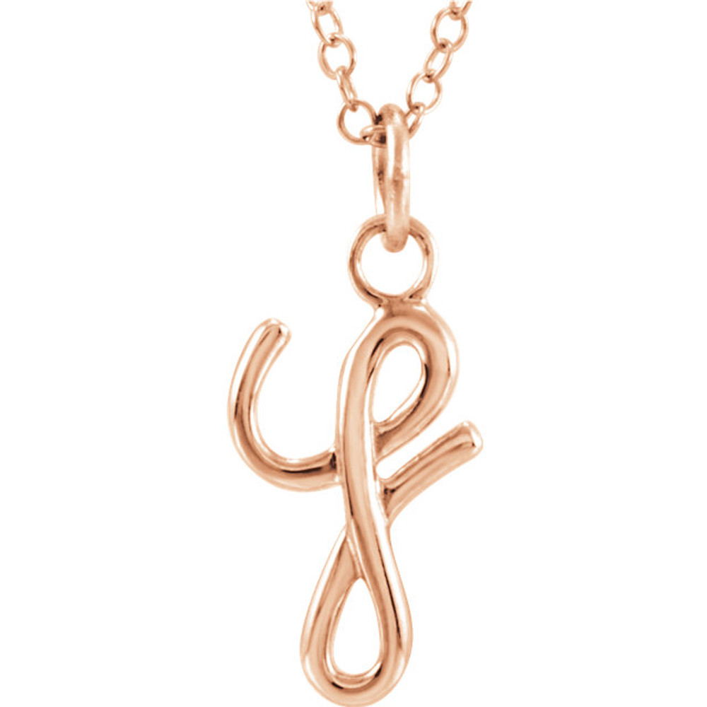 Express your individuality with this beautiful, lower case script initial necklace rendered in polished 14k gold. The petite pendant is approximately 7.70mm in width. The 1.3mm open cable chain closes with a lobster clasp and is 18 inches in length.