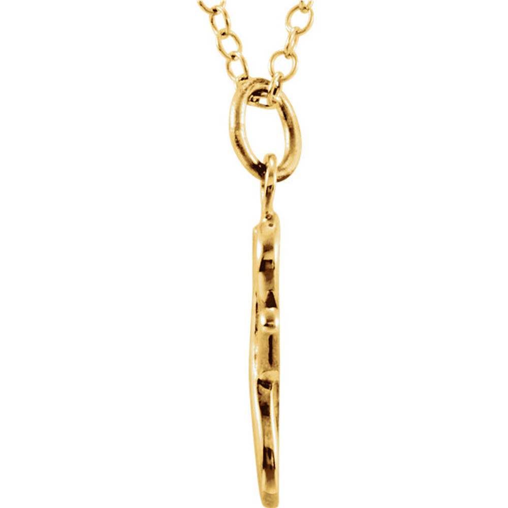 Express your individuality with this beautiful, lower case script initial necklace rendered in polished 14k gold. The petite pendant is approximately 7.70mm in width. The 1.3mm open cable chain closes with a lobster clasp and is 18 inches in length.