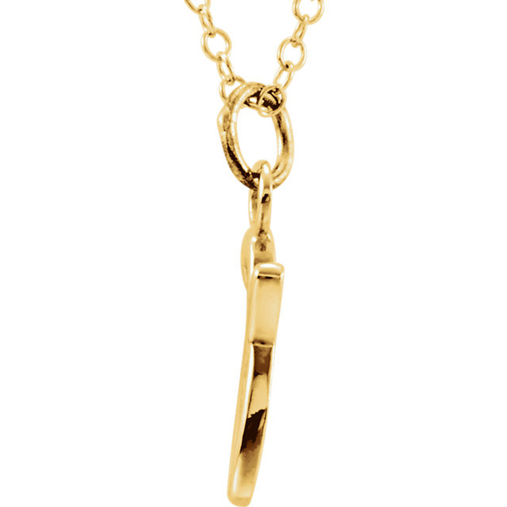 Express your individuality with this beautiful, lower case script initial necklace rendered in polished 14k gold. The petite pendant is approximately 6.80mm in width. The 1.3mm open cable chain closes with a lobster clasp and is 18 inches in length.