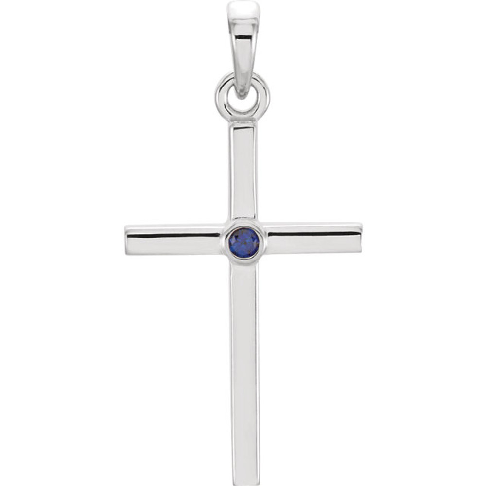 Artistry and faith merge to create this striking 14K white gold blue sapphire cross pendant. This September's birthstone pendant is also available with other gemstones. Chain sold separately!