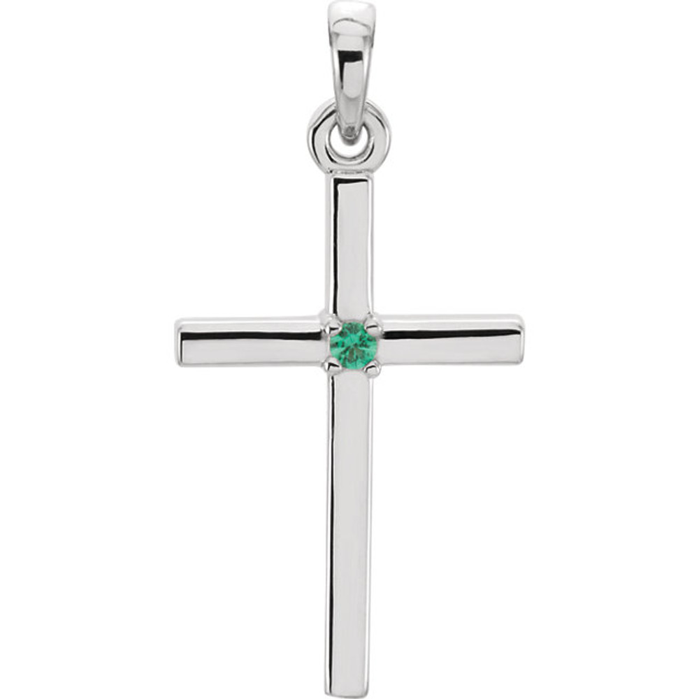 Embrace your faith with this stunning platinum emerald cross pendant. Emeralds are round diamond cut and AA in quality. Cross pendant is 22.65mm in length and 11.45mm in width. Polished to a brilliant shine.