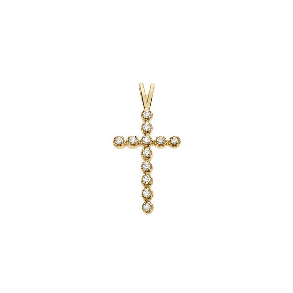 Give the ultimate gift of faith, with some serious sparkle. This cross pendant features near colorless round-cut diamond (.18 ct. t.w.) in a shining 14k gold setting. Polished to a brilliant shine.