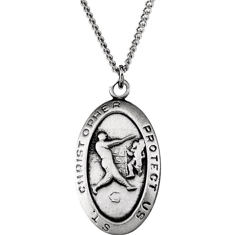 St. Christopher is the patron saint of athletes, porters, sailors and travelers.

Comes with 24" sterling silver curb chain & gift box.