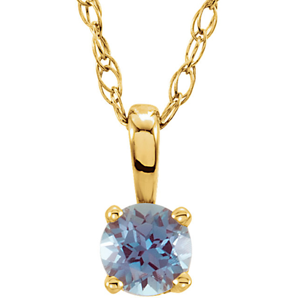 This gorgeous 14K yellow gold pendant features a 3mm round Chatham® Created Alexandrite beautifully set in a prong setting.

Symbolize your love with this elegant "June" birthstone pendant!