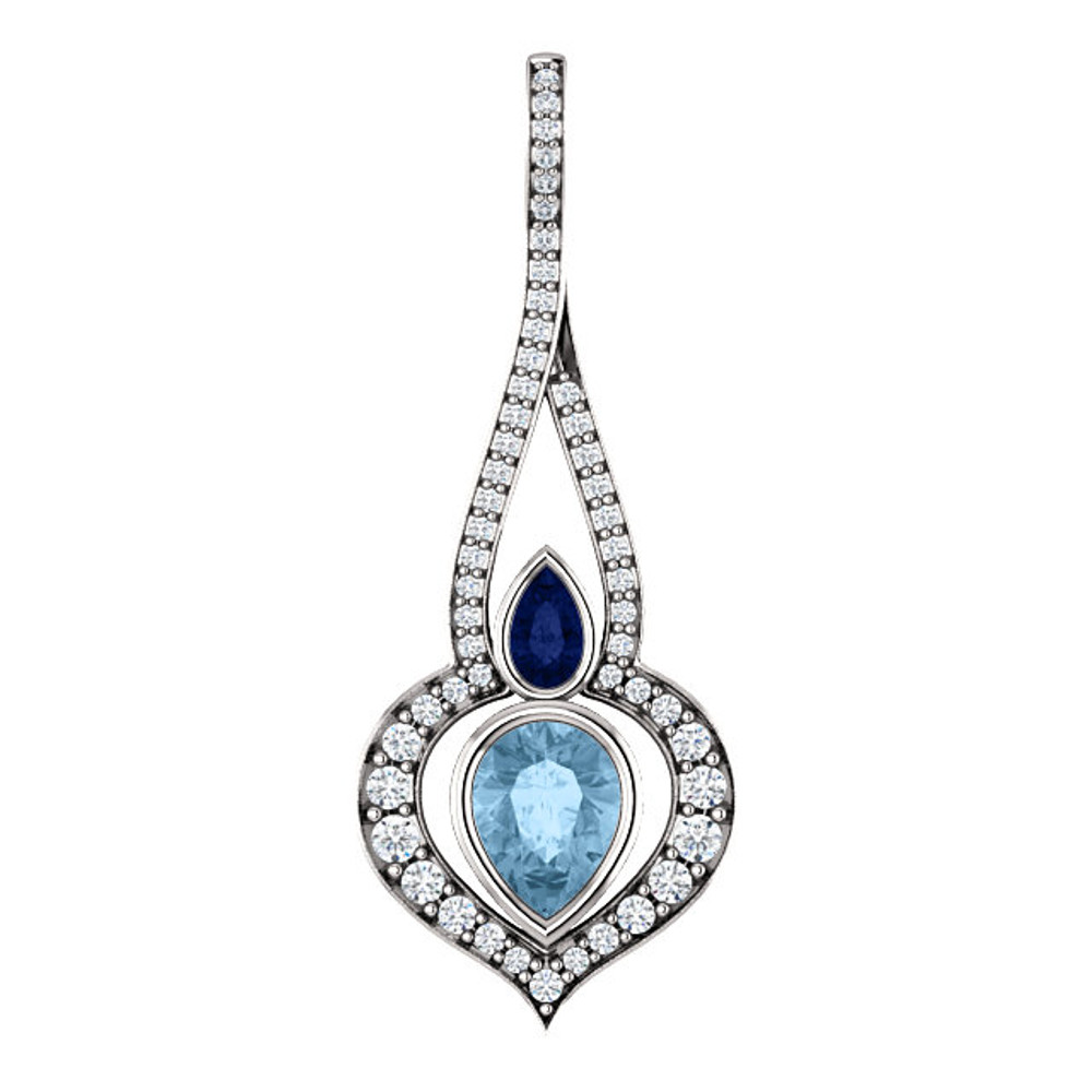 Our stunning pendant for her has a unique look. This gemstone pendant is crafted in lovely 14k white gold. Diamonds are 3/8 ct. tw., G+ in color and SI1 or better in clarity.