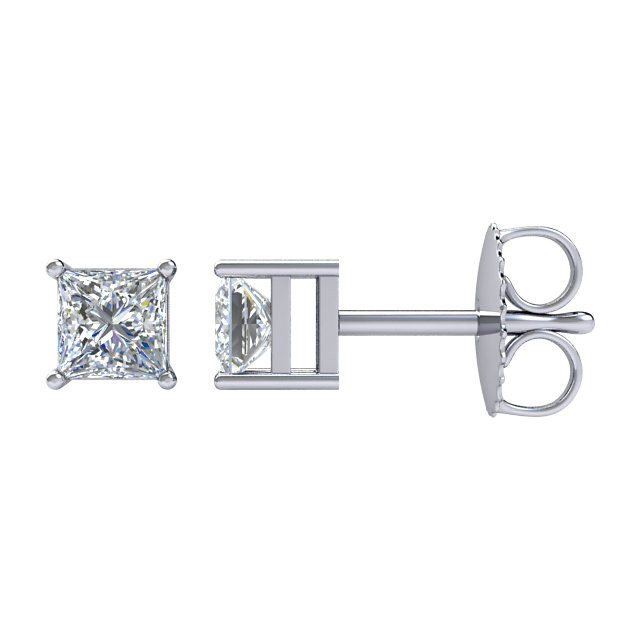 A token of true love, surprise her with diamonds. Fashionable, contemporary and regal, princess-cut diamond solitaire studs display spectacular brilliance. These 1 1/2 ctw. princess diamond solitaire stud earrings in platinum glisten with a color ranking of G-H and a clarity ranking of SI2-SI3.
