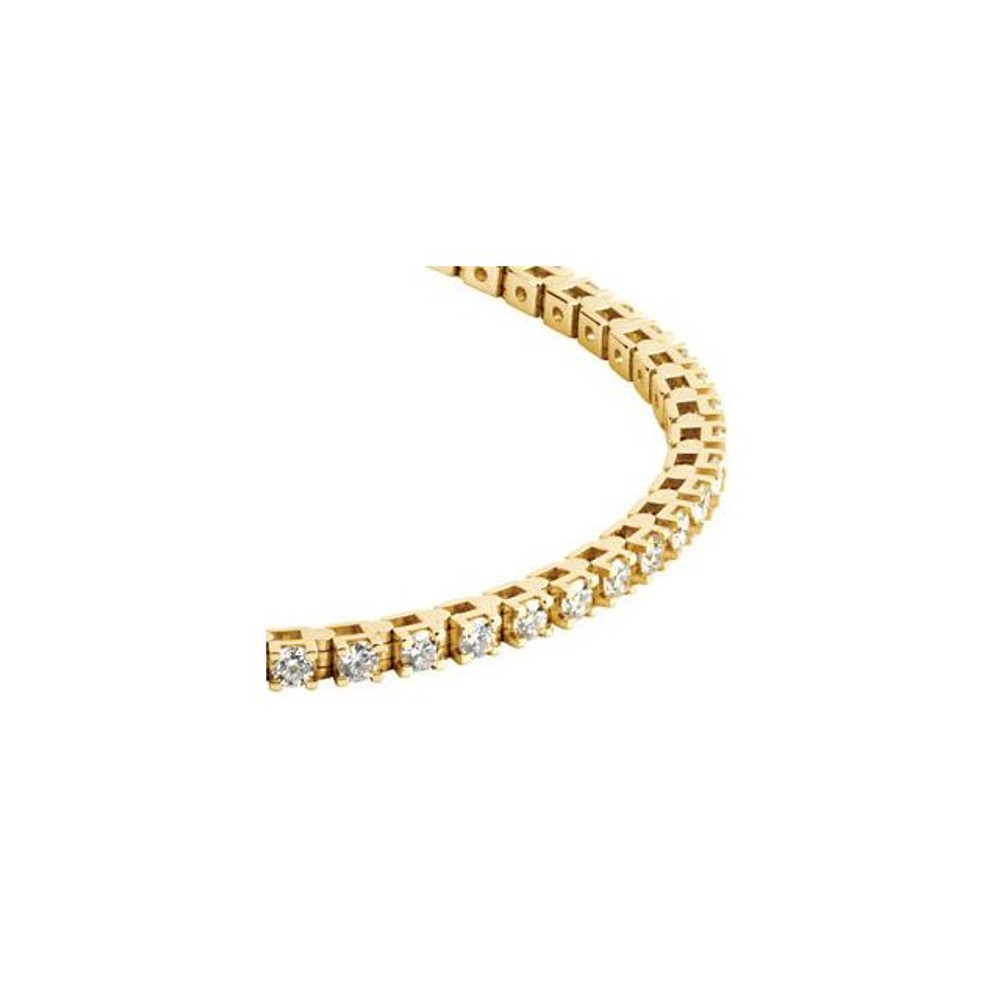 Experience formal elegance in a 3 1/2 ct. t.w. diamond tennis bracelet. This stylish beauty sparkles with round diamonds to marvelous effect. 14kt yellow gold bracelet.