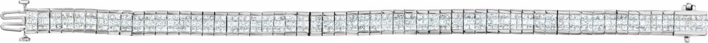 This fabulous 8 3/8 ct. t.w. diamond tennis bracelet is a breathtaking piece that we really love. Sparkling and sensational, it's a classic that features a stream of square princess diamonds so gorgeous that it will have heads turning for a second look. 14kt white gold bracelet. 