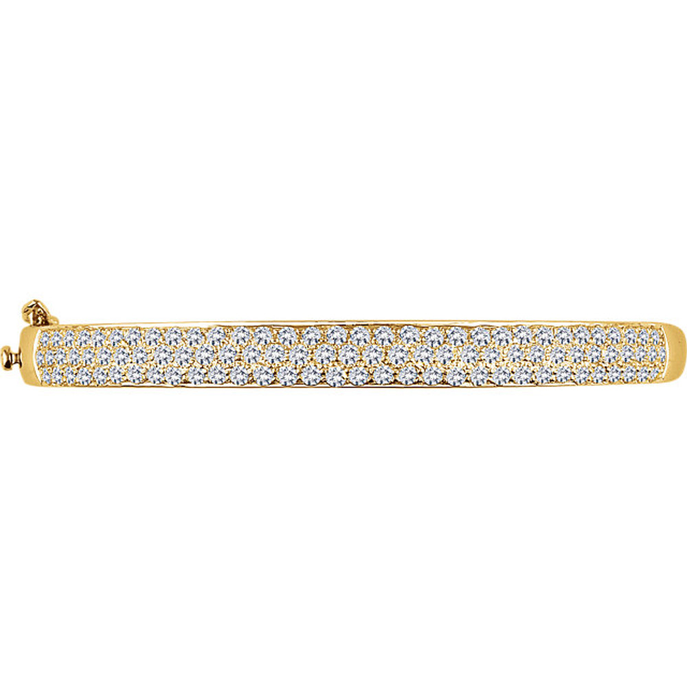 A classic look just for her, this diamond pave bracelet is certain to take her breath away. Fashioned in cool 14K Yellow gold, this timeless design features an awe-inspiring 3 cts. t.w. of round diamonds, each with a color ranking of H+ and a clarity of I1. A sophisticated style, this 7.00-inch bracelet is polished to a brilliant shine.