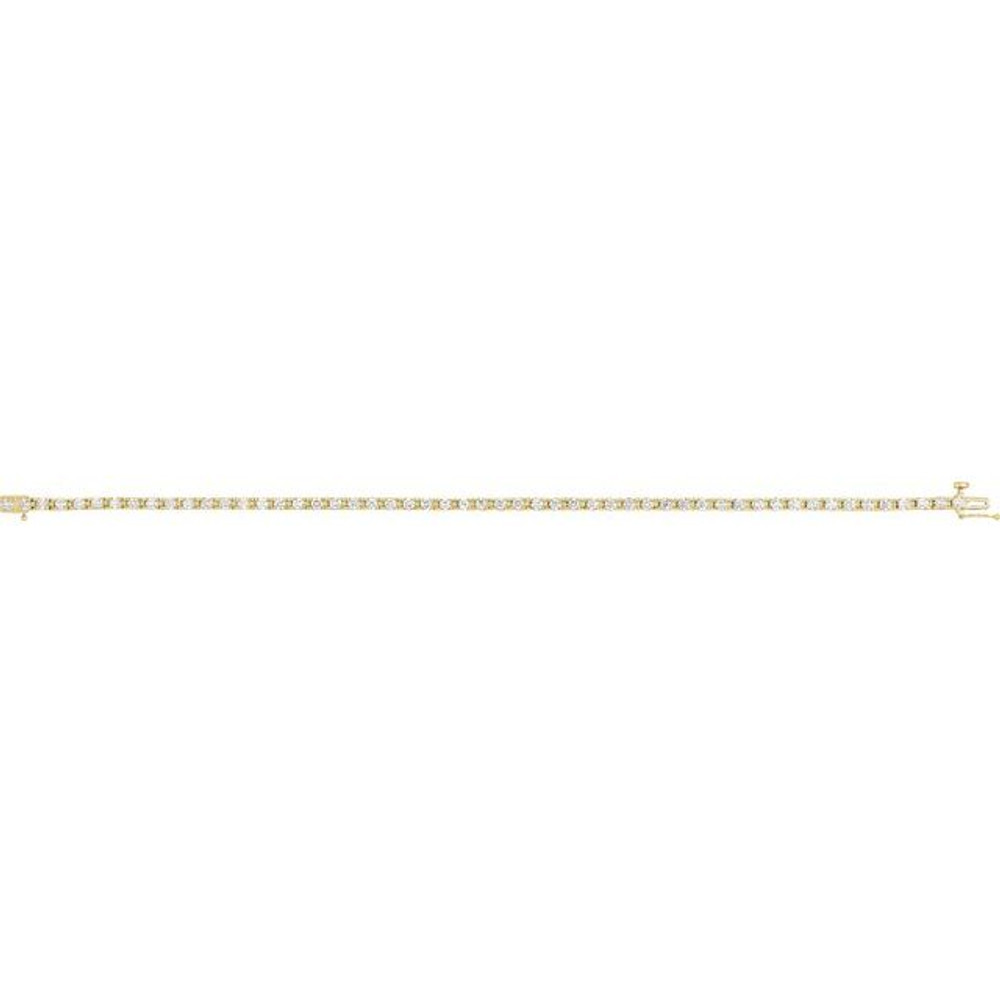 A classic look just for her, this diamond tennis bracelet is certain to take her breath away. Fashioned in cool 14K yellow gold, this timeless design features an awe-inspiring 2 1/8 cts. t.w. of prong-set round diamonds, each with a color ranking of G-H and a clarity of I1, arranged in clever squared links. A sophisticated style, this 7.0-inch bracelet is polished to a brilliant shine and secures with a tongue and groove clasp.