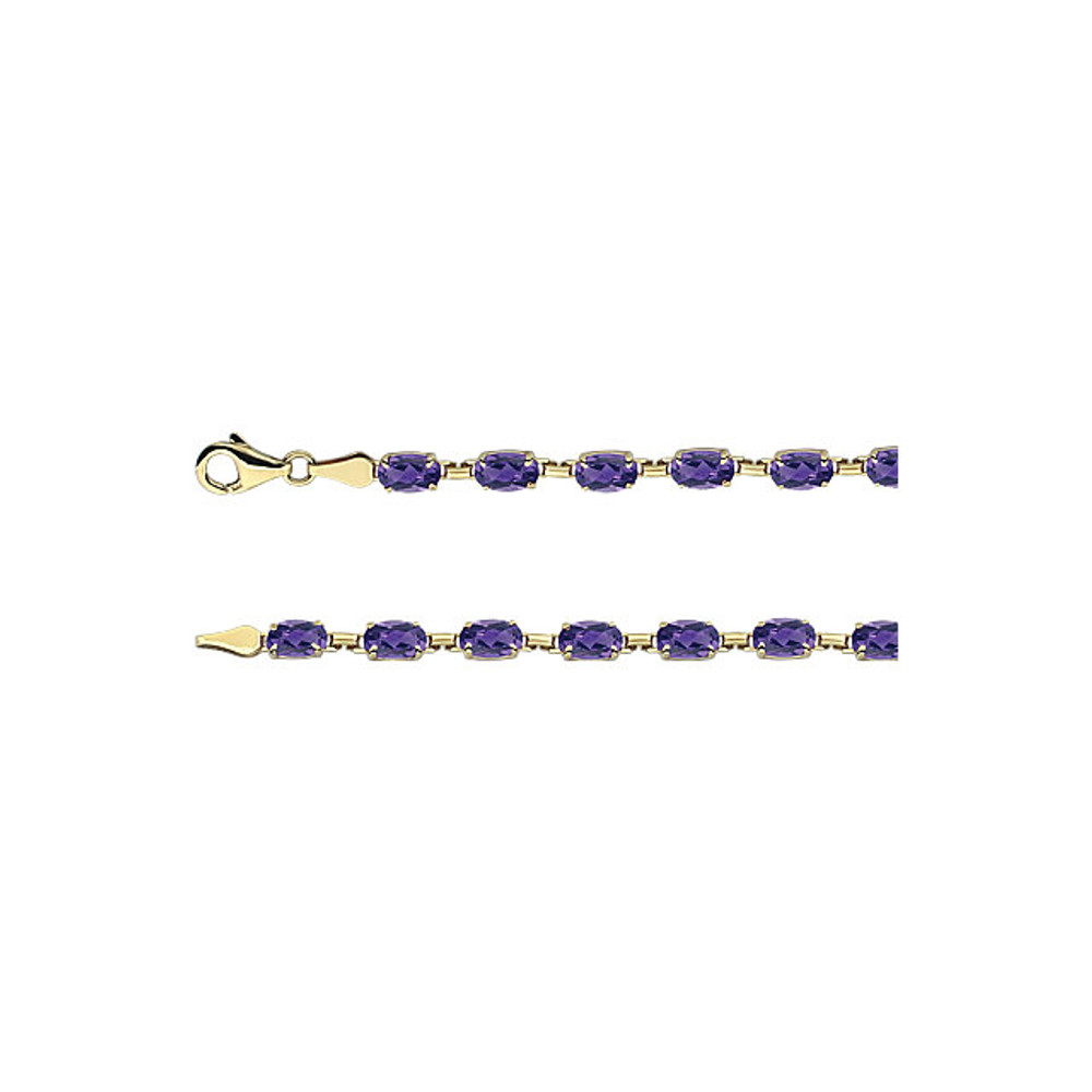 Brightly hued, this genuine amethyst bracelet is crafted in 14k yellow gold and features 18 oval amethyst gemstones.