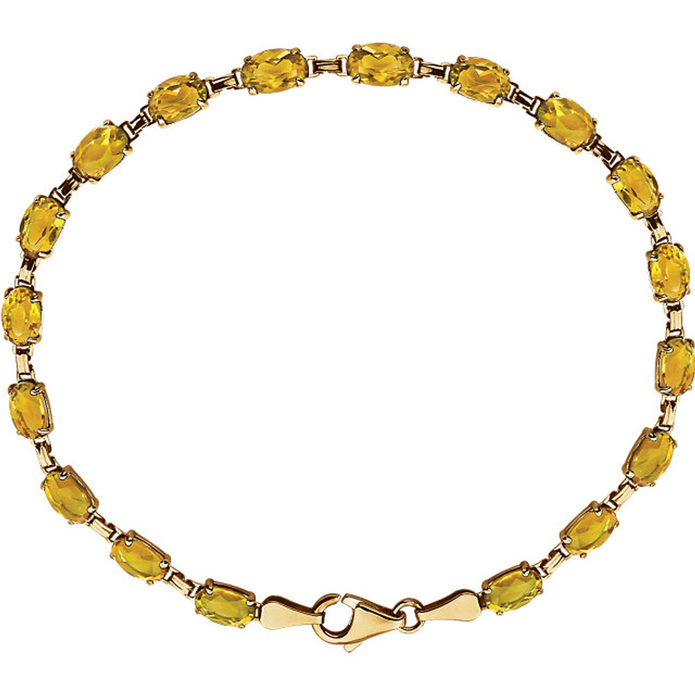 Brilliant oval genuine citrine gemstones are set in 14k yellow gold in this eye-catching 7" bracelet.