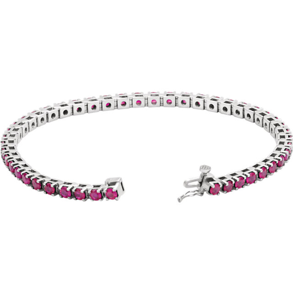 A timeless classic-look is found in this platinum bracelet featuring an array of 3mm rubies.