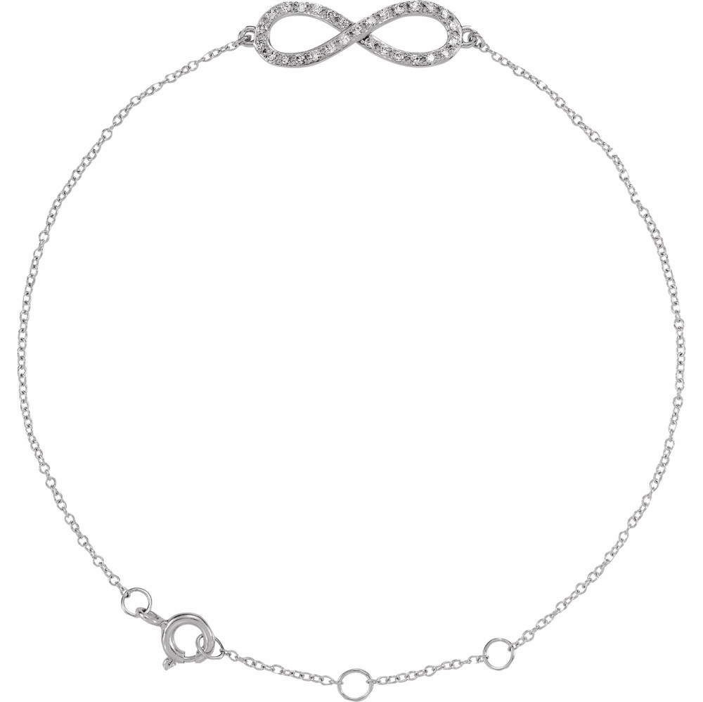 Wonderful modern style is found in this 14Kt white gold diamond infinity bracelet.