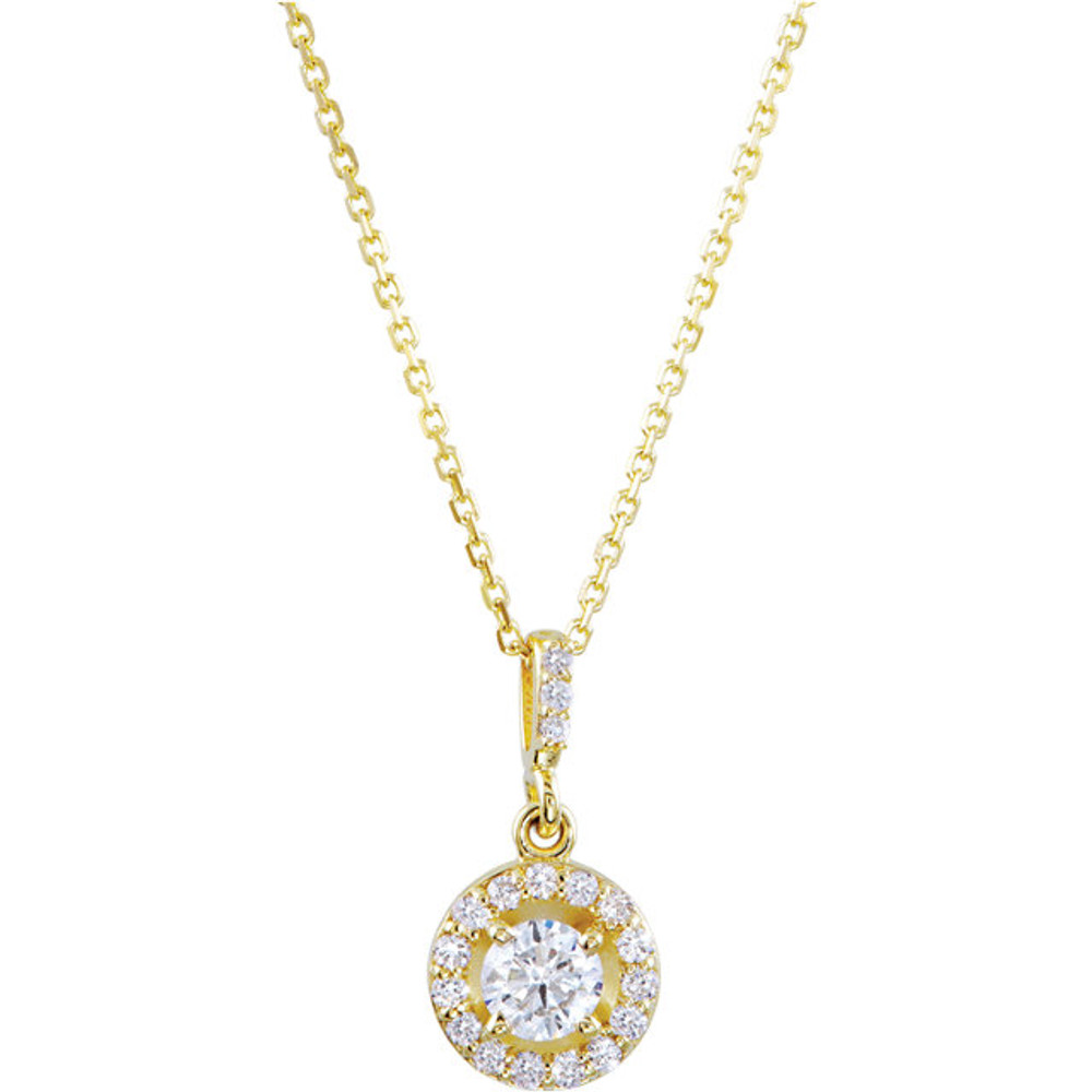 14 karat yellow gold diamond necklace featuring shimmering white diamonds which articulate beautifully. The total carat weight of white diamonds is 3/4 carat.