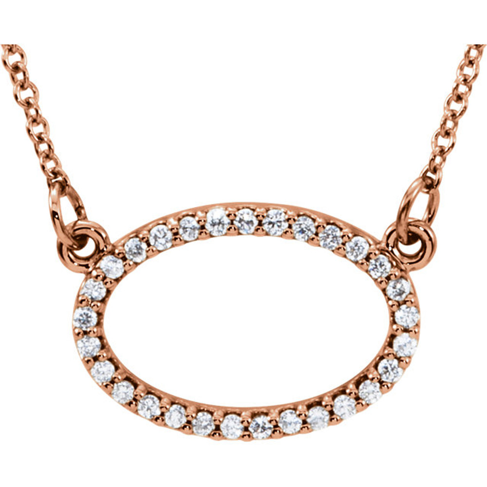Diamonds are a girl's best friend, but any woman who gets this necklace is sure to be your best friend and love you forever! With 29 dazzling diamonds weighing 1/6 cts tw, this 14Kt rose gold necklace is a great choice whenever you want to make the special woman in your life cry with happiness.