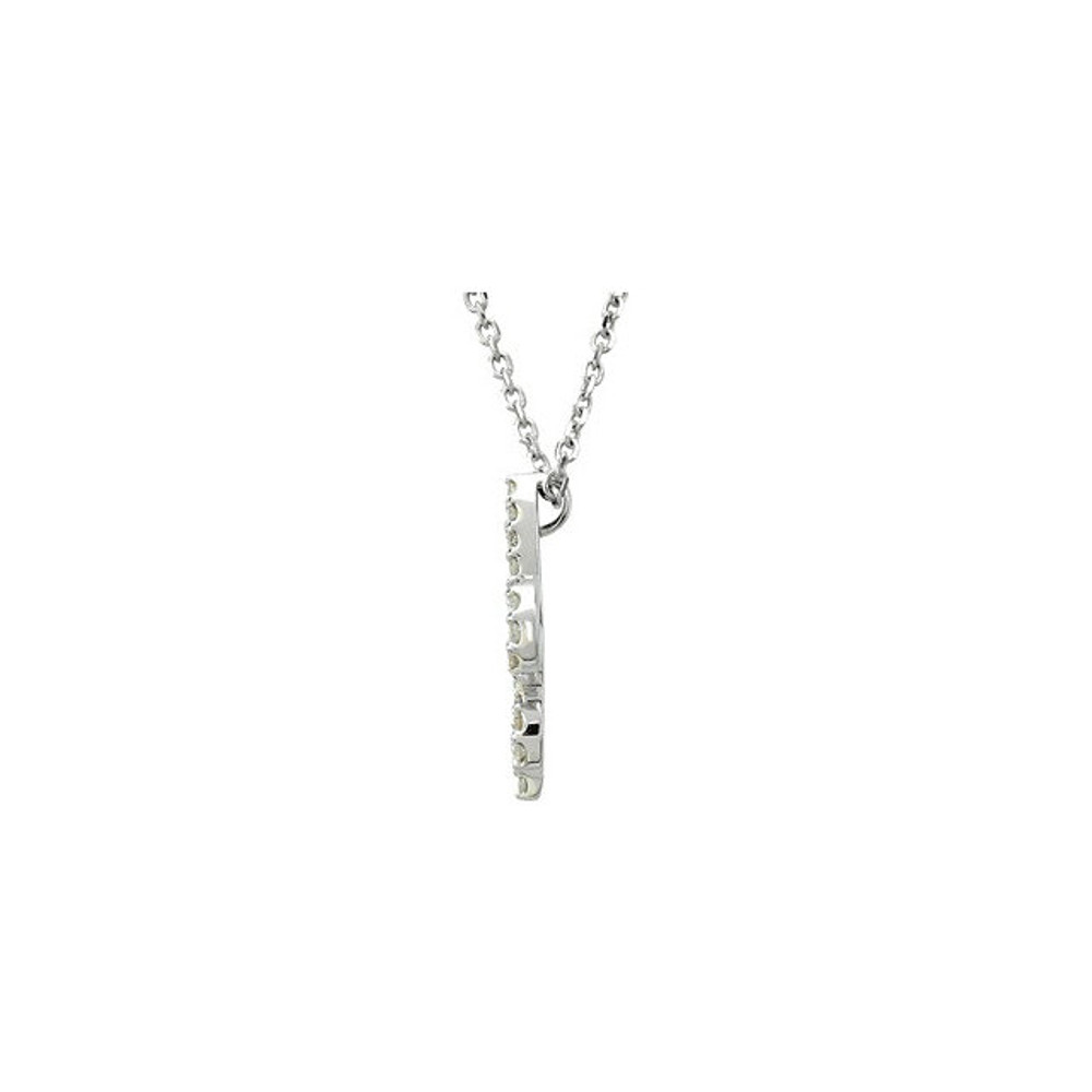 Beautiful 14Kt white gold Fleur-de-lis necklace featuring white shimmering diamonds with 1/4 carats of diamonds hanging from a 16" inch chain which is included. Polished to a brilliant shine.