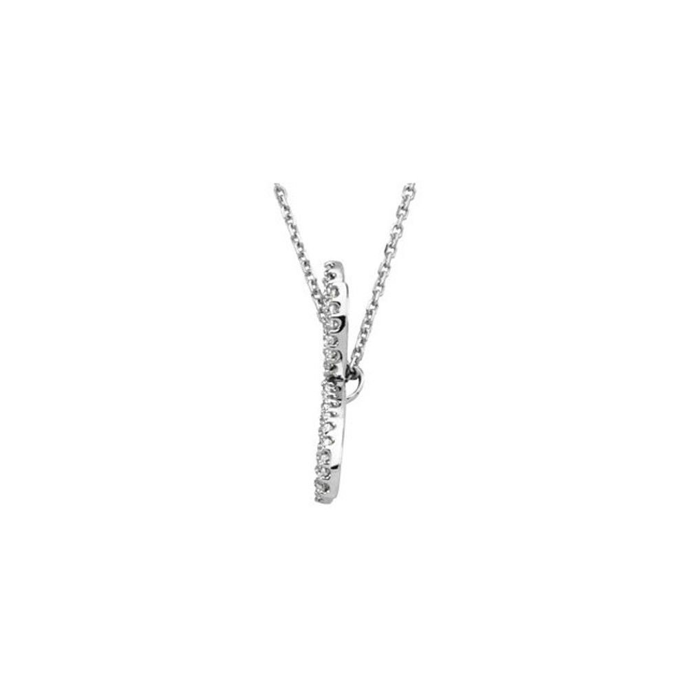 Wonderful 14Kt white gold diamond dragonfly design necklace with a total diamond carat weight of 1/3cts. hanging from a necklace with a length of 16" inches. Total weight of the gold is 2.68 grams. Polished to a brilliant shine.
