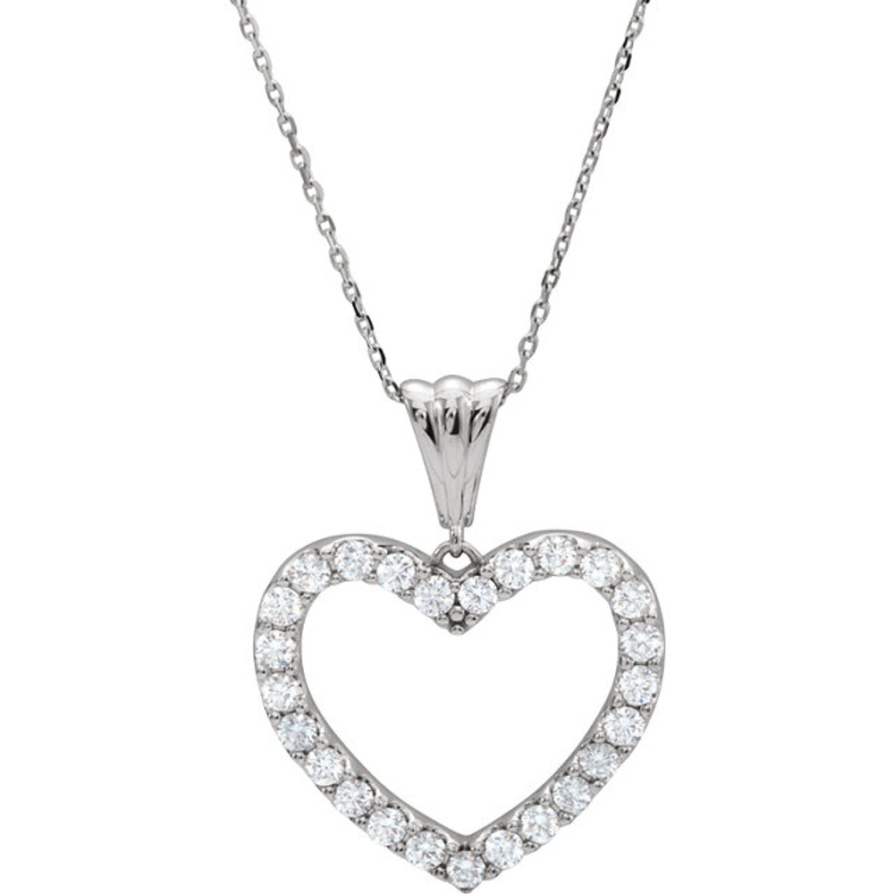 The 1/2 ct. tw. diamond 18" heart necklace in 14kt white gold showcases an enchanting design with a dash of flash. This necklace is sure to impress. Intricate design and amazing detail complemented by the 14kt white gold. This magnificent piece sparkles with shimmering diamond. 1/2 ct. This necklace undeniably a fashion-forward look and masterfully crafted with a bright polished shine.