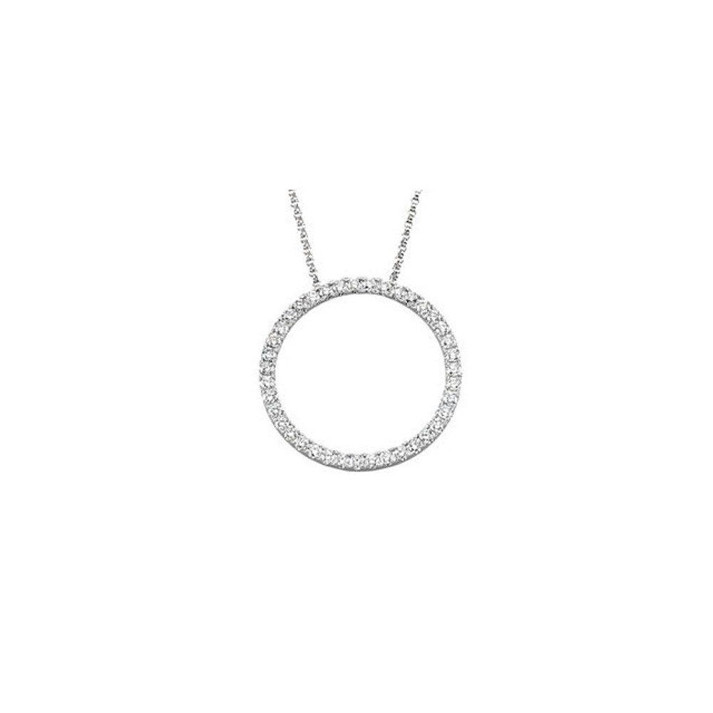 Place this enthralling diamond circle necklace around her neck and she will jump for joy. Set in 14Kt white gold with 39 glistening diamonds weighing 1.00 ct. tw, this necklace is magnificent. She will be thrilled to don this infinity diamond circle pendant and will think fondly of you when she does.