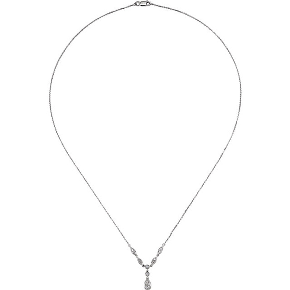 This diamond 18" necklace is all you need to enhance your favorite gown. Set in 14Kt white gold with 15 sparkling diamonds weighing 1/4 ct. tw., this will be your go-to necklace for fine affairs.