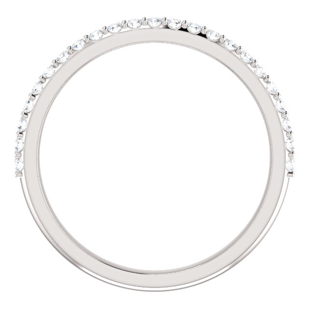 Brilliant alone or stacked with other rings, this diamond anniversary band in 14k white gold showcases a full circle of sparkling round diamonds. Set with round full cut diamonds totaling 0.25 carat, G-H color grade, SI2-SI3 clarity grade, and EXCELLENT cut grade.