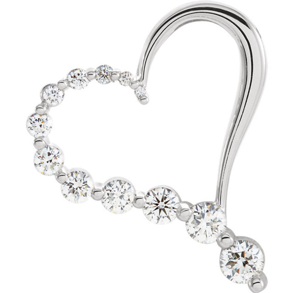 This elegant 14k white gold necklace features a heart adorned with sparkling round diamonds. Diamonds are 1.00 ct. tw. and are G-H in color and I1 or better in clarity. Necklace is suspended from a 14k white gold chain and has a bright polish to shine.