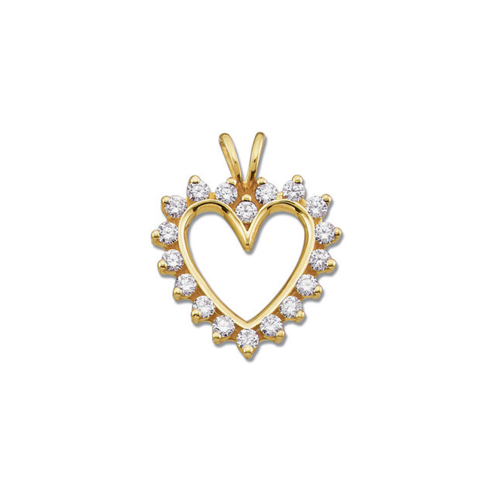 Beautiful 14Kt yellow gold heart necklace features white shimmering diamonds with 9/10 carats of diamonds hanging from a 18" inch chain which is included.
