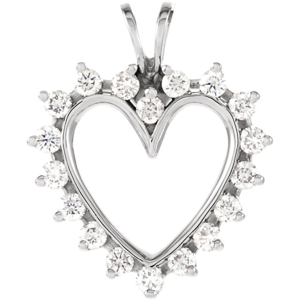 Beautiful 14Kt white gold heart necklace features white shimmering diamonds with 9/10 carats of diamonds hanging from a 18" inch chain which is included.