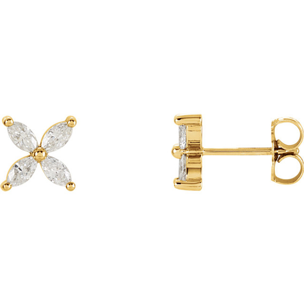 With ease and elegance, these diamond cluster earrings elevate any attire. Fashioned in 14K yellow gold, each earring showcases four shimmering marquise diamonds arranged in a flower-like setting. Radiant with 5/8 ct. t.w. of diamonds, these post earrings secure comfortably with friction backs.