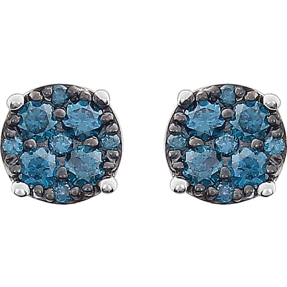 Superb style is found in these 14Kt white gold cluster earrings accented with the brilliance of blue diamonds. Total weight of the diamonds is 3/8 carat.