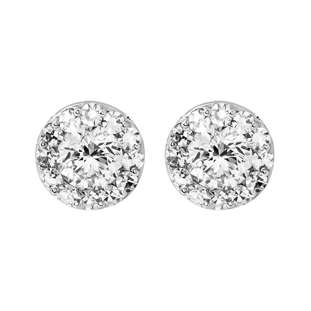 Exceptional brilliance of enormous proportions. Slightly domed to catch light from every direction, these diamond fantasy cluster earrings make a stunning impression at first and second glance.