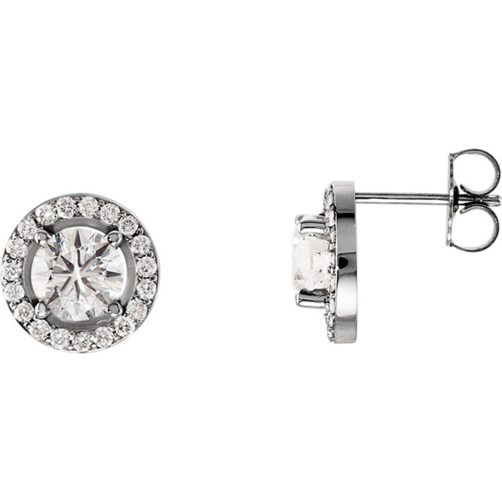 Dazzling diamonds are always an excellent choice and she'll absolutely adore these delightful studs. Fashioned in 14K white gold, each earring showcases a beautiful round diamond center stone surrounded by a double frame of smaller accent diamonds. Sparkling with 2 1/2 ct. t.w. of diamonds and finished with a bright polish, these post earrings secure comfortably with friction backs.