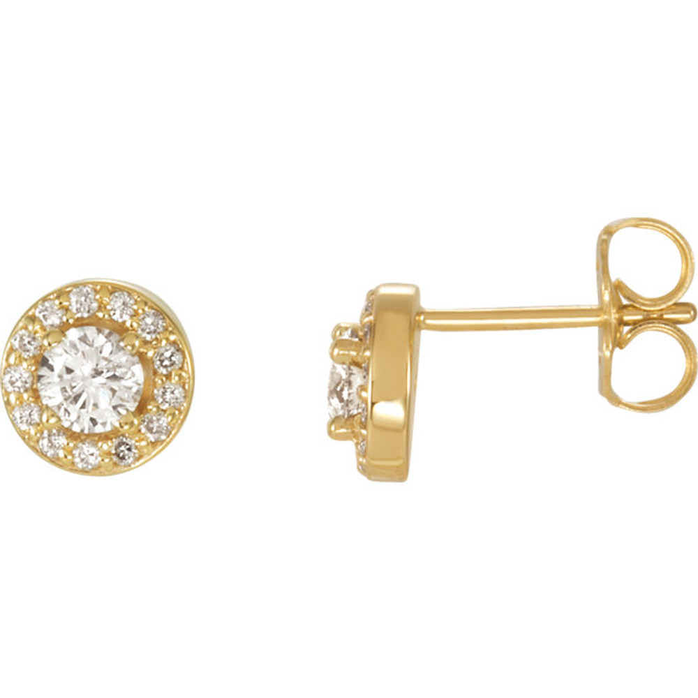 Dazzling diamonds are always an excellent choice and she'll absolutely adore these delightful studs. Fashioned in 14K yellow gold, each earring showcases a beautiful round diamond center stone surrounded by a double frame of smaller accent diamonds. Sparkling with 3/8 ct. t.w. of diamonds and finished with a bright polish, these post earrings secure comfortably with friction backs.